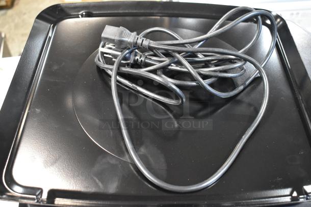 2024 Hobart HTi-SSLSC scale top with coiled power cords, scratches visible. 30 lb. capacity, brand new scratch and dent condition.