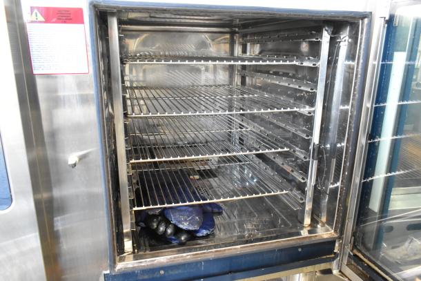 2018 Alto Shaam CTP7-20E stainless steel combi convection oven, electric, multiple racks, open door view, includes equipment stand.