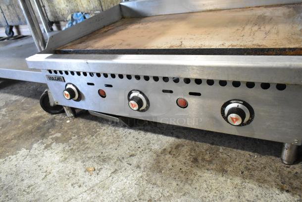 Vulcan VCRG36-T1 stainless steel commercial countertop griddle, natural gas powered, used condition, visible control knobs.