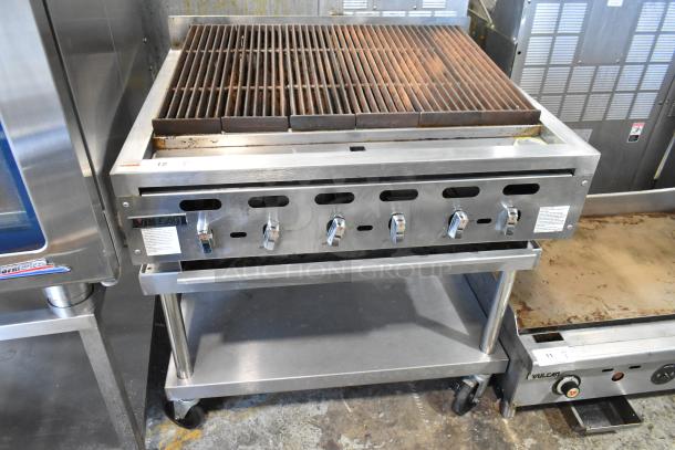 Vulcan VACB36-101 stainless steel commercial charbroiler grill on stand with casters; natural gas, clean condition.