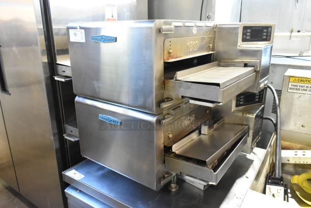 Two 2018 Turbochef HCS1618 stainless steel commercial electric conveyor ovens, 208/240V, 1 phase, excellent condition.