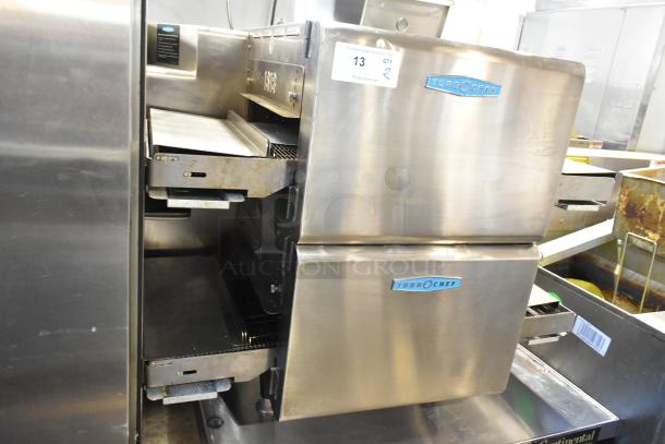 2 Turbochef HCS1618 stainless steel commercial countertop conveyor ovens, 2018 model, electric, 208/240V, 1 phase.