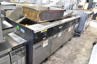 Giles EOF-24 Stainless Steel Commercial Electric Powered 3 Bay Deep Fat Fryer w/ Center Dumping Station on Commercial Casters. 480 Volts, 3 Phase. - Item #1215475