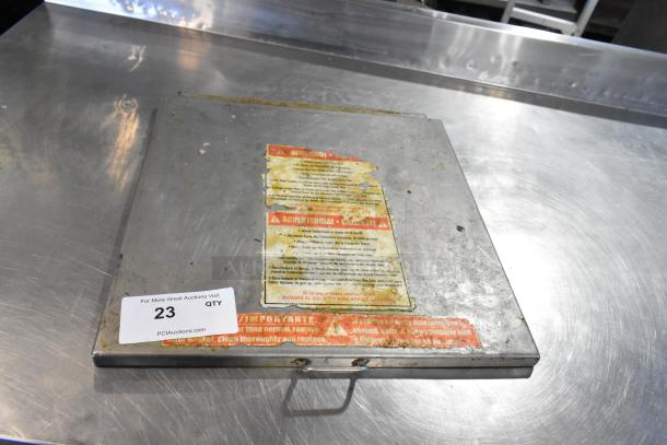 402 Metal Commercial Portable Fryer Oil Filter, Model 402. Visible wear with warning labels. 120 Volts, 1 Phase.