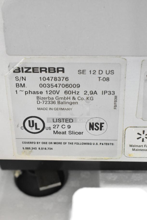 Bizerba SE12DUS Metal Commercial Meat Slicer, 120V, 1 Phase, UL and NSF listed, serial no. 10478376, made in Germany.
