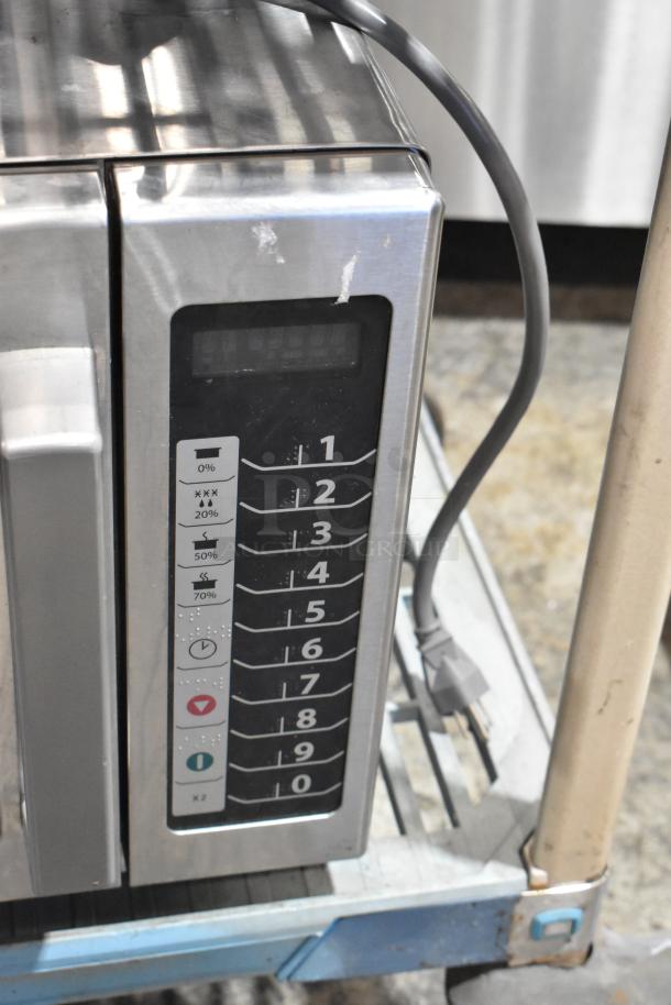 2017 Amana RCS10TS Commercial Microwave, stainless steel, 120V, visible keypad, slight wear, countertop model.