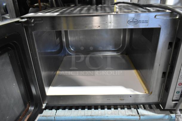 2017 Amana RCS10TS stainless steel commercial countertop microwave oven, 120 volts, 1 phase, interior view.