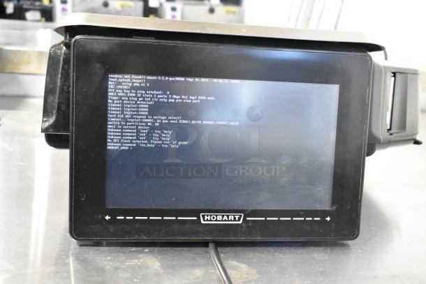 Hobart HTi metal commercial countertop scale, 120/208-240V, 1 Phase, tested, working, visible Hobart logo on display screen.