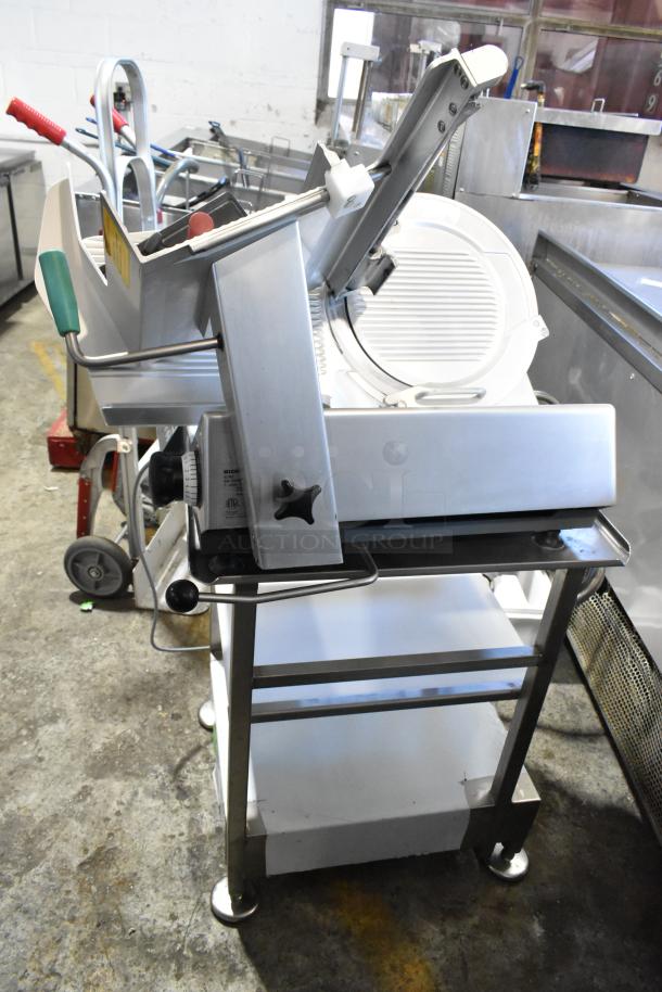 2016 Bizerba GSP HD meat slicer on stainless steel stand, 120V, 1 phase. Includes face-to-face stand, excellent condition.