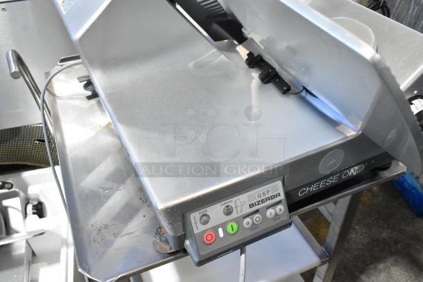 2016 Bizerba GSP HD meat slicer with stainless steel stand. Visible control panel, "Cheese Only" marking. 120V, 1 phase.