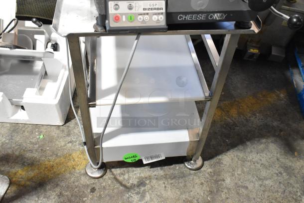 2016 Bizerba GSP HD Metal Meat Slicer on stainless steel stand, 120V, 1 Phase, excellent condition, control panel visible.