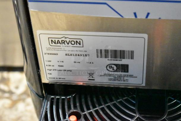 Narvon 378WSSM3 stainless steel commercial granita machine label showing model, voltage, and UL certification details.