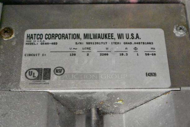 Hatco GRAH-48D Double Heat Strip, model label showing 120V, 2200W, metal finish, used condition, UL and NSF certified.