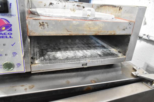 AJ Antunes CM-100 cheese melter, stainless steel, commercial countertop model. Visible wear, 208V, 1 phase.