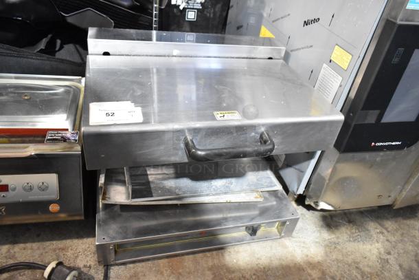 Equipex SEM60 stainless steel salamander broiler, electric, 220V, 1 phase. Shows moderate wear, with intact labels.