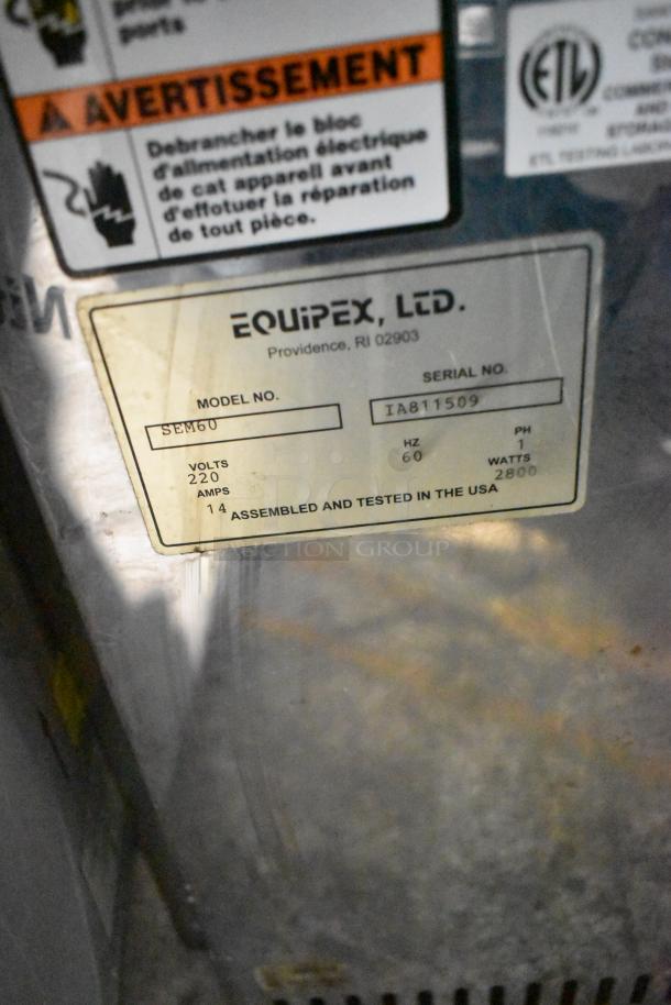 Equipex SEM60 stainless steel salamander broiler label; 220V, 1-phase, model SEM60, serial IA811509.