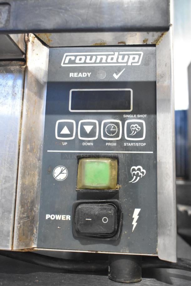 Roundup AJ Antunes DFW-150CF stainless steel food warmer, countertop model, 120V, control panel with buttons, fair condition.