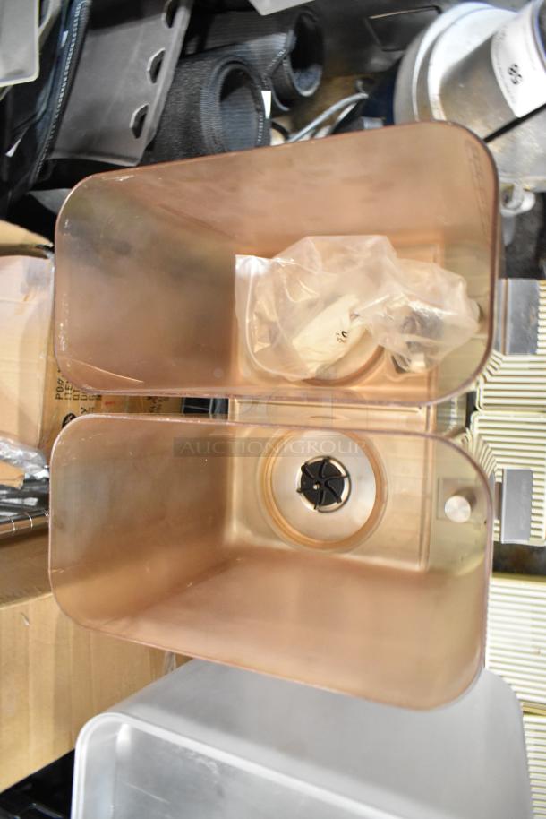 Crathco D25-4 commercial beverage machine with two metal hoppers, top view. Includes 115V power, in good condition.