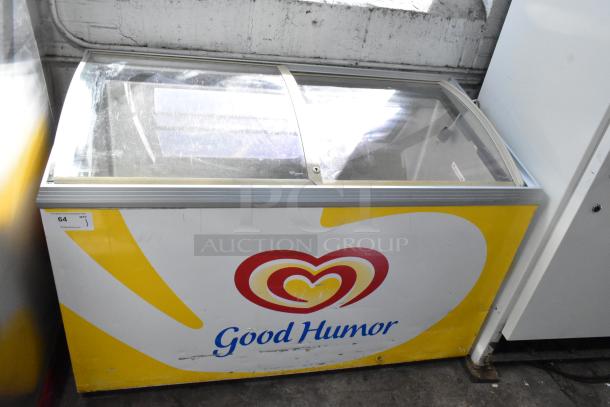 Caravell 406-995 metal chest freezer merchandiser with "Good Humor" branding, 115 volts, 1 phase, sliding glass top.