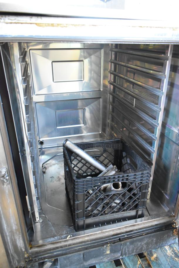 2021 Rational LM100EE.AXXXX stainless steel combi convection oven, door issue, 440/480V 3-phase, interior view with crate.