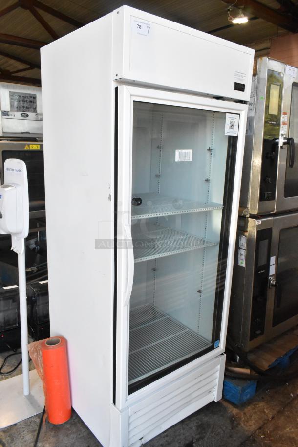 2021 True TSCI-600R-G-PH commercial single door cooler, glass front, poly coated racks, 115V, excellent condition.