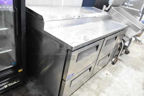 Turbo Air TPR-67SD-D4 stainless steel pizza prep table with 4 drawers, 115 volts, 1 phase. Commercial use.