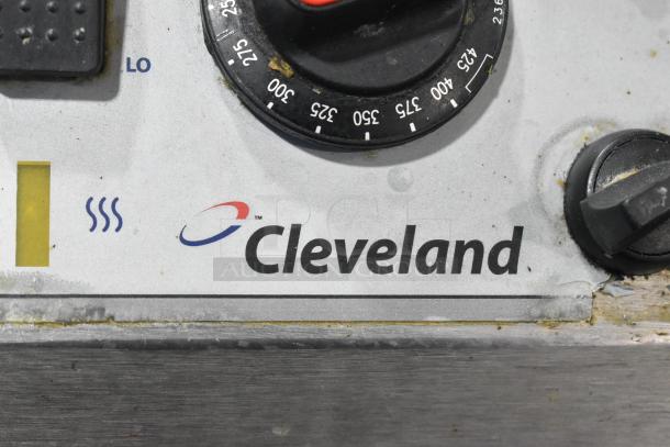 Cleveland Metal Commercial Tilting Braising Pan, featuring adjustable temperature dial, used condition. Brand logo visible.
