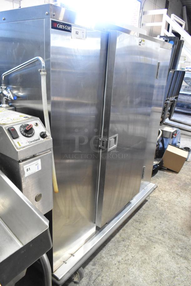 CresCor EB150 stainless steel heated holding cabinet on casters, 120V, 1 phase, good condition with visible CresCor branding.