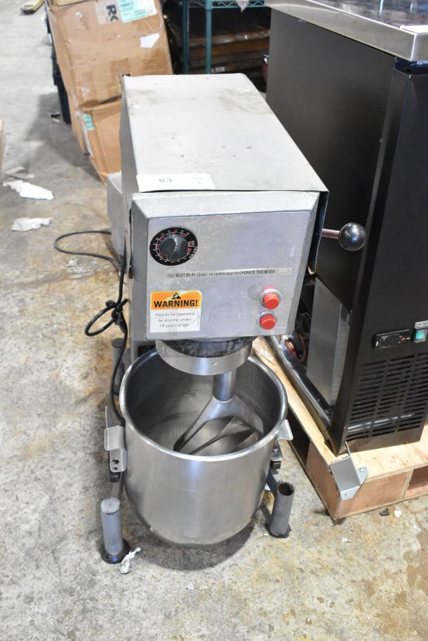 Varimixer W20 commercial 20-quart dough mixer with metal bowl and pastry attachment, 115V, 1 phase, countertop model.