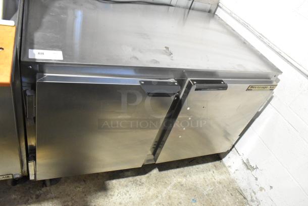 Beverage Air UCR48A stainless steel 2-door undercounter cooler with casters, 115 volts, 1 phase, in good condition.
