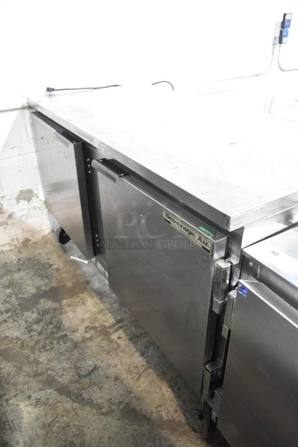 Beverage Air WTR60A stainless steel 2-door undercounter cooler, commercial casters, 115V, 1 phase, visible branding.