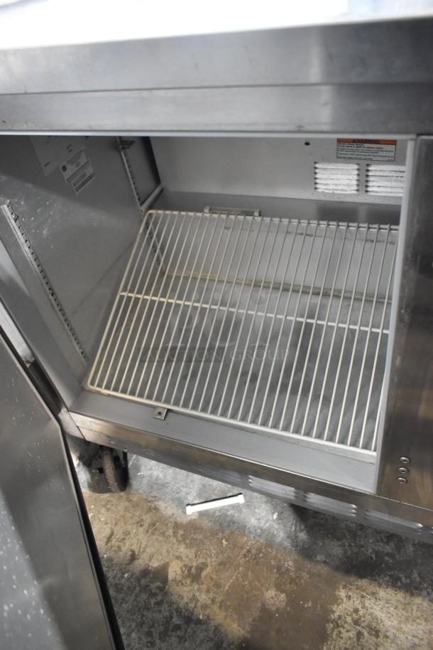 Beverage Air WTR60A stainless steel undercounter cooler, 2-door, on casters, 115V, 1 phase; interior features shelving.