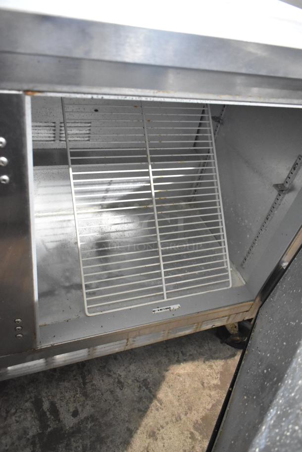 Beverage Air WTR60A stainless steel undercounter cooler, two doors, commercial casters, 115V, 1 phase, interior view.