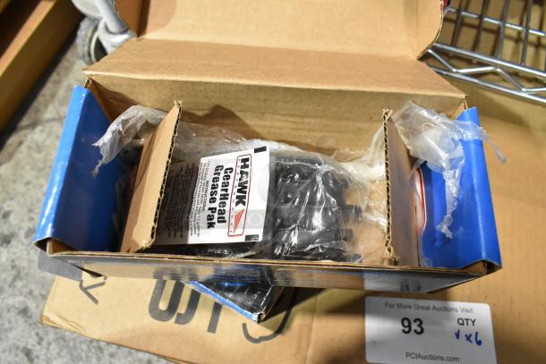 3 brand new Hawk brake components, models HB275F.620, HB370F.559, HB299P.650, in original packaging.