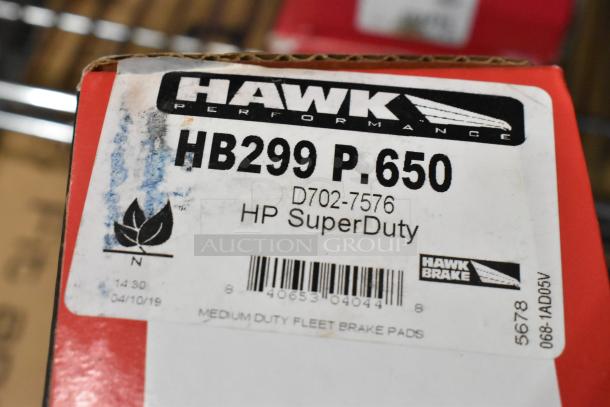 Hawk Performance HB299 P.650 HP SuperDuty brake pads box, label shows "Medium Duty Fleet Brake Pads," with barcode.