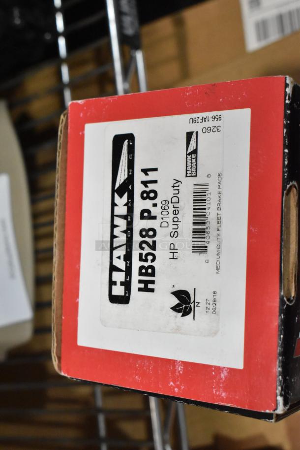 Hawk HB528 P.811 brake pads, new condition, medium-duty fleet, labeled box with HP SuperDuty and part number visible.