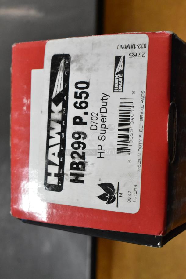Hawk HB299 P.650 brake pad box, new condition. Label shows HP SuperDuty, medium duty fleet brake pads.