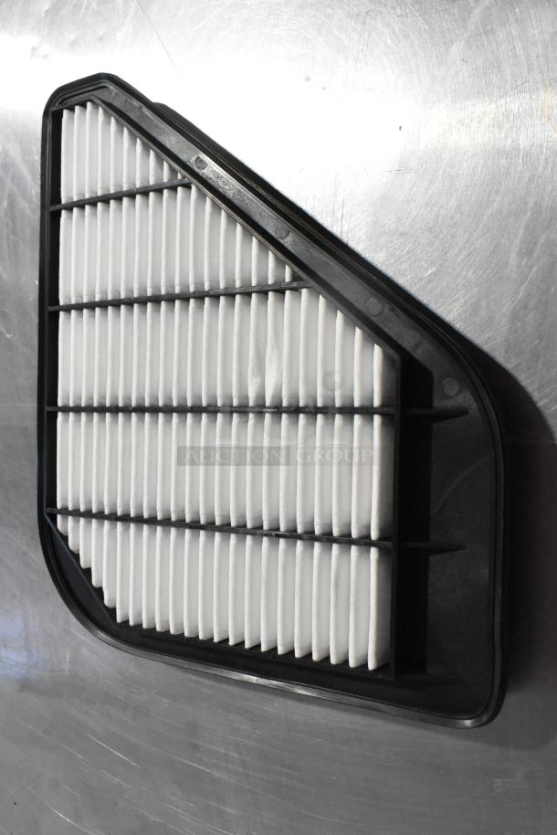 Triangular vent with white filter, black frame; likely part of 3-item auction lot with vent and license plate frame.