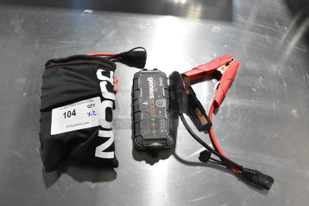 NOCO GB40 Genius Boost portable jump starter, with clamps, in excellent condition, includes carrying bag and auction label.
