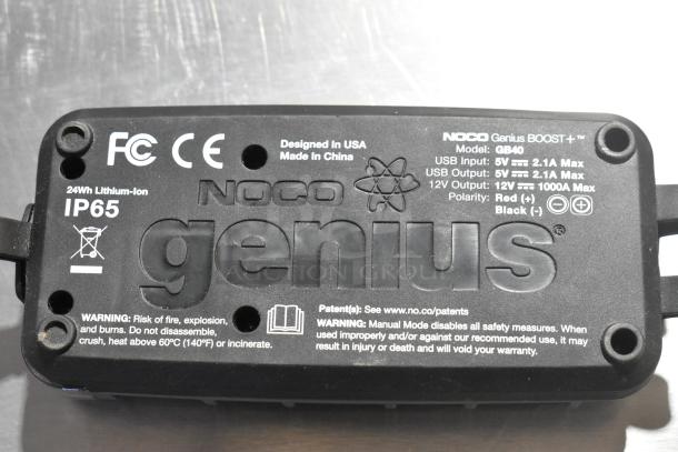 NOCO Genius Boost GB40, 24Wh Lithium-Ion, IP65, USB Input/Output: 5V 2.1A, 12V 1000A, includes polarity indicators, new condition.