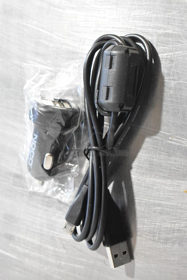 NOCO car charger adapter with USB cable, sealed in plastic. Suitable for GB40 Genius Boost.