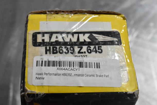 Hawk Performance HB639 Z.645 ceramic brake pad in original packaging, new condition, with barcode and label visible.