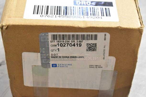 Box with label showing GM part 10270419, made in China. Includes various items like X34-122-B1 and GM 25664746.