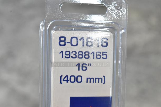 Clear packaging showing GM 23360288 wiper blade, 16" (400 mm), item numbers 8-01616 and 19388165, new condition.