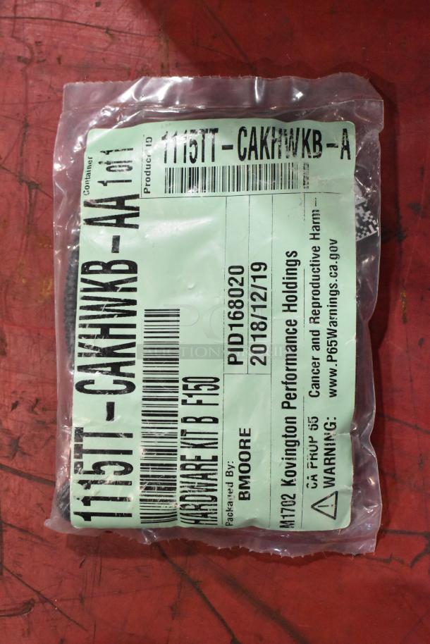 Sealed bag labeled "HARDWARE KIT B F150" with barcode and product ID 1115TT-CAKHWKB-A.
