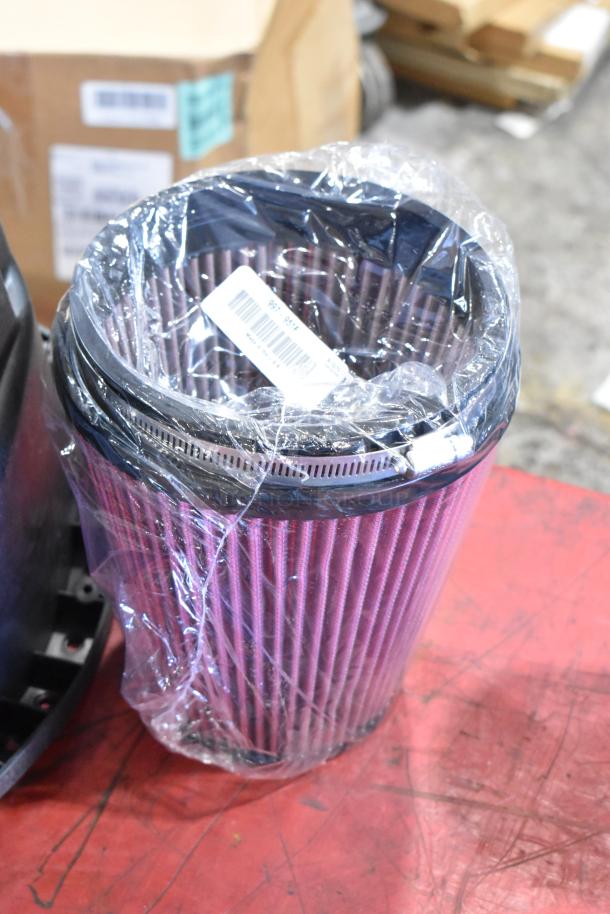 Box of Parts with 111550-CAKHWX-AA Cold Air Intake Kit, includes a new, wrapped air filter, visible barcodes on packaging.