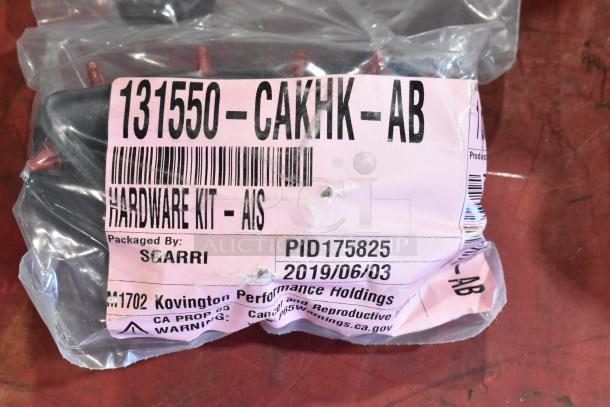 Box of parts labeled 131550-CAKHK-AB, includes cold air intake kit. Packaged by Sgarri. Contains hardware kit AIS.