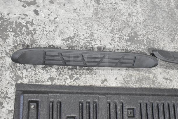 Three various items including a textured black car floor mat, showcasing durability and grip, suitable for vehicle interiors.