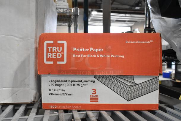 ALL ONE MONEY! Auction lot includes Tru Red printer paper box. Features 1500 sheets, 92 brightness, 20 LB weight.