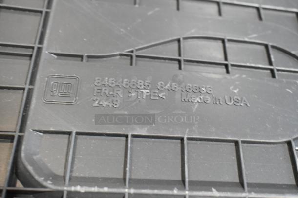 GM floor mat with markings: Part Nos. 84646885, 84646836, FR+R TPE, Made in USA. Scratch and dent condition.